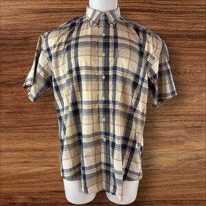 Vintage Chaps Ralph Lauren Shirt Mens Large Blue Tan Button Down Plaid 90s (32)